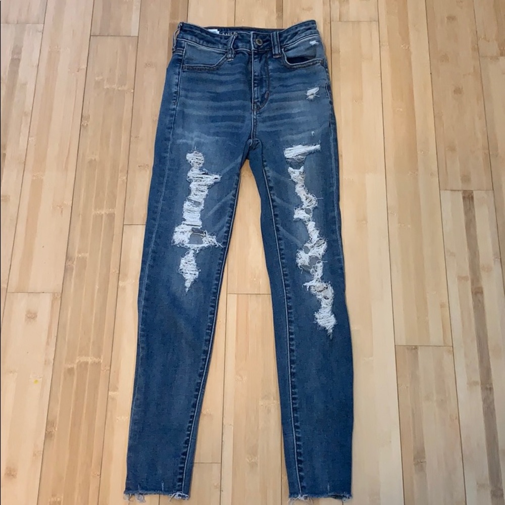High Waisted Skinny Stretch Ripped Jean Size 00